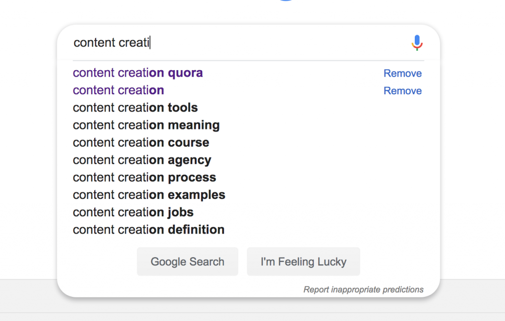 Google suggestion for content creation